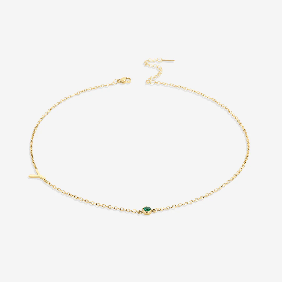 Initial Necklace with Birthstone Accent