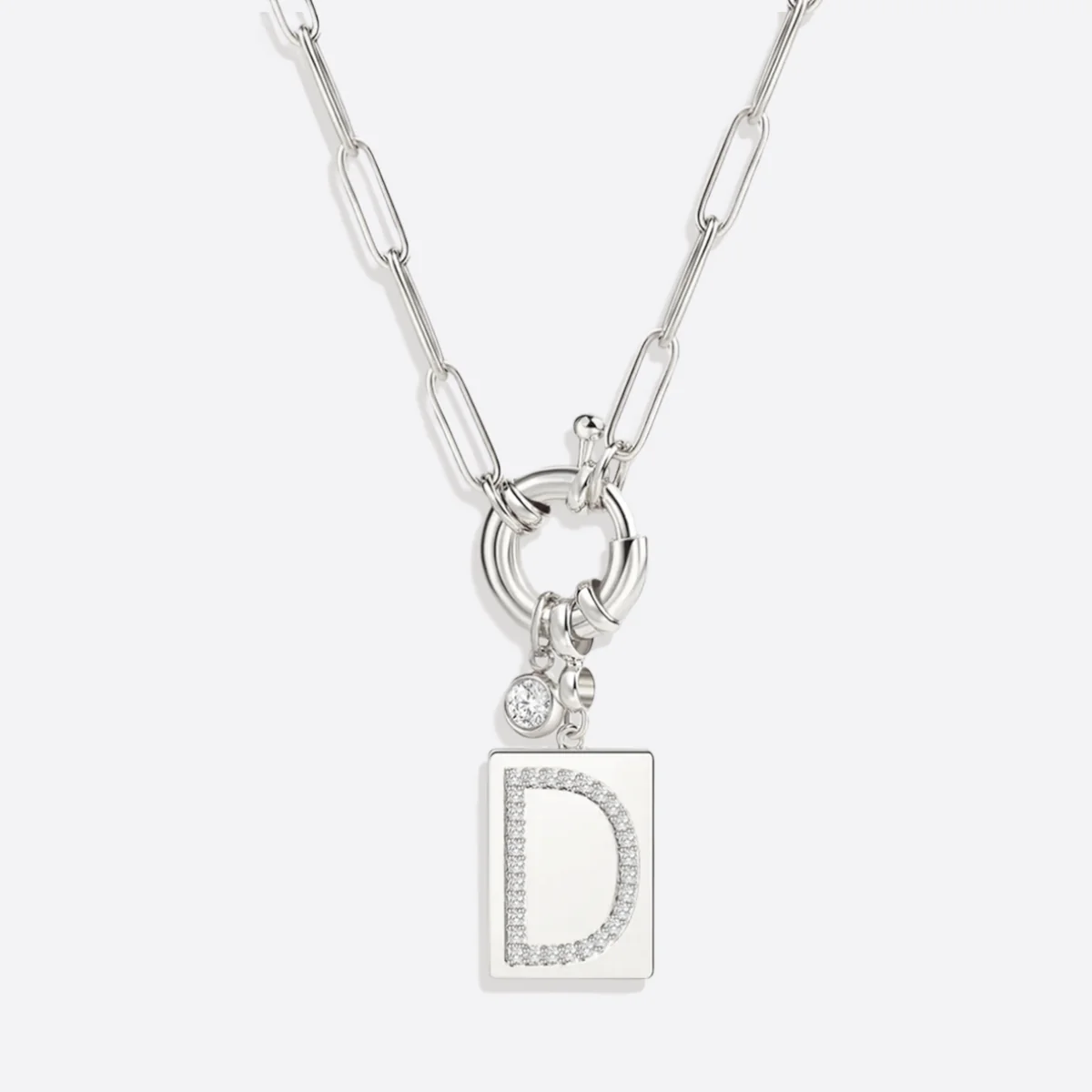 Pave Initial Pendant Necklace with Paperclip Chain