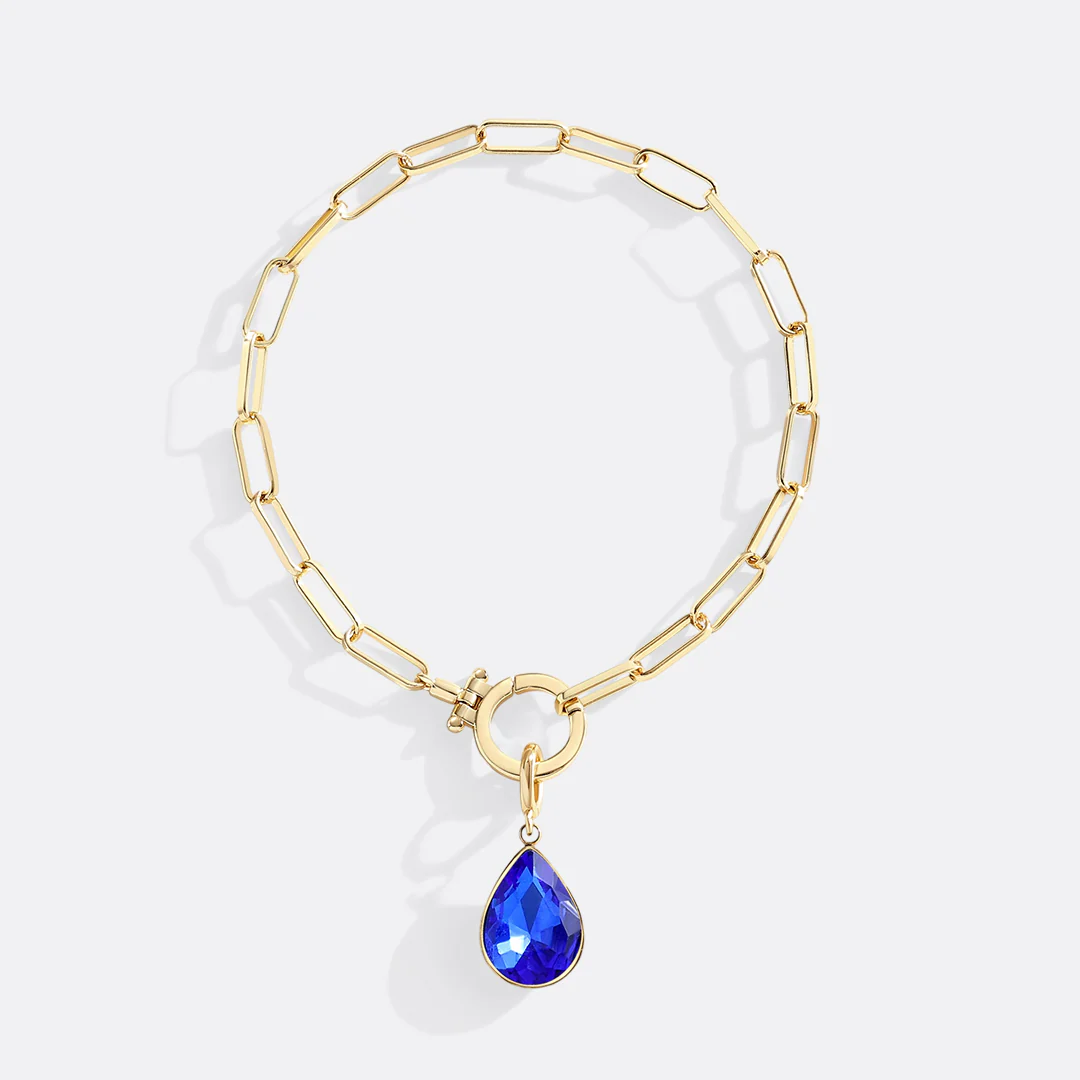 Mint Paperclip Bracelet & Teardrop Birthstone Charm