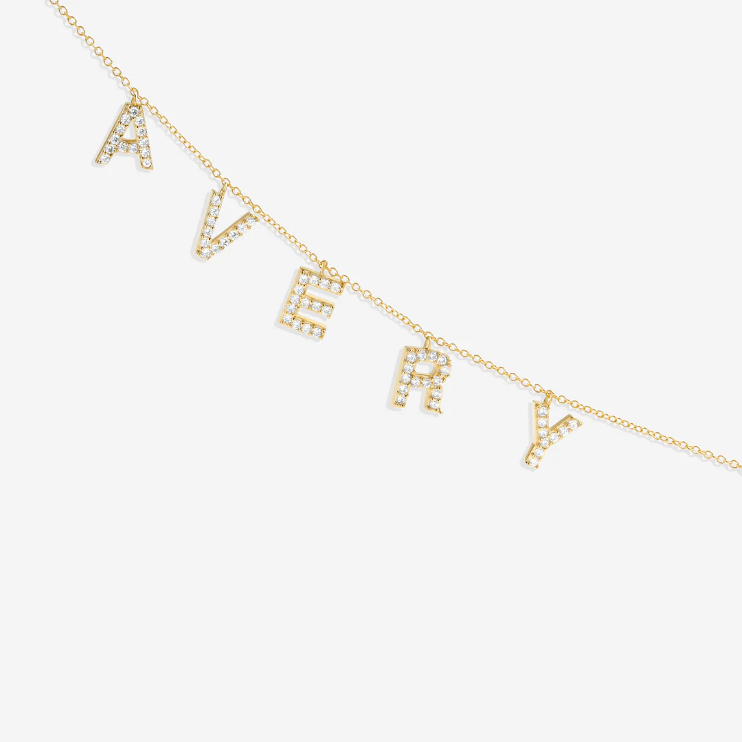 Pave Block Letter Name Necklace
