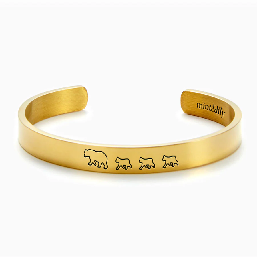 Mama Bear & Her Baby Bears Engraved Cuff Bracelet