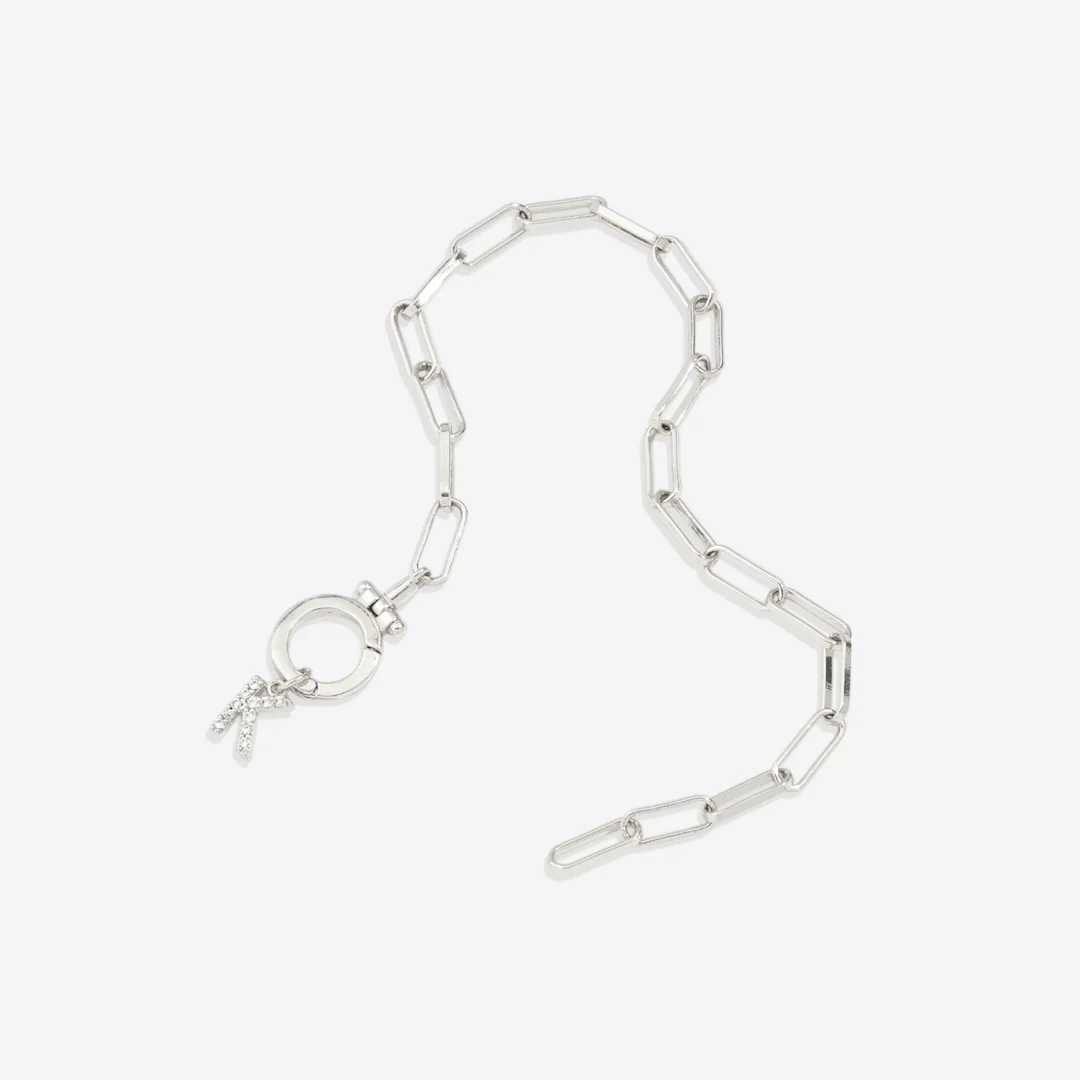 Mint Paperclip Bracelet with Pave Initial Charm