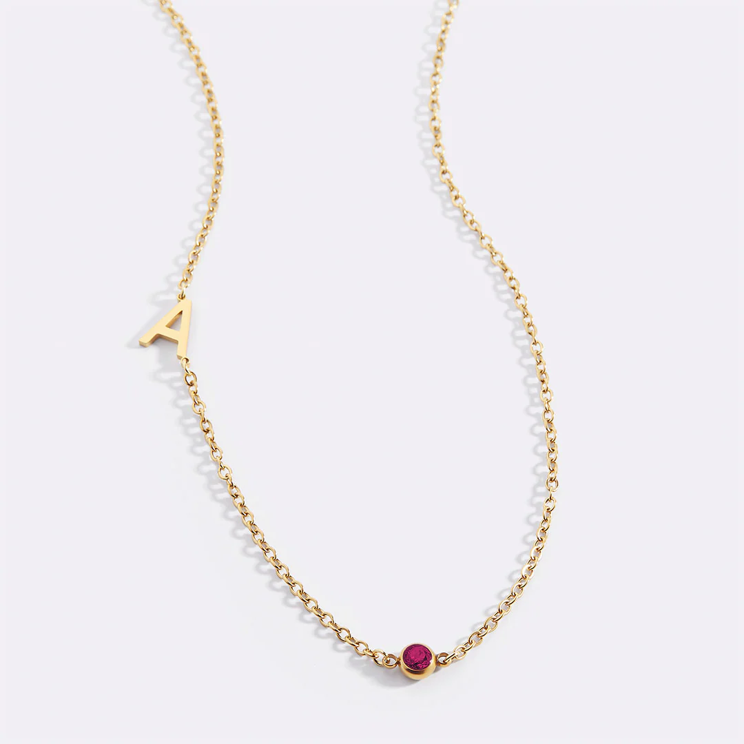 Initial Necklace with Birthstone Accent
