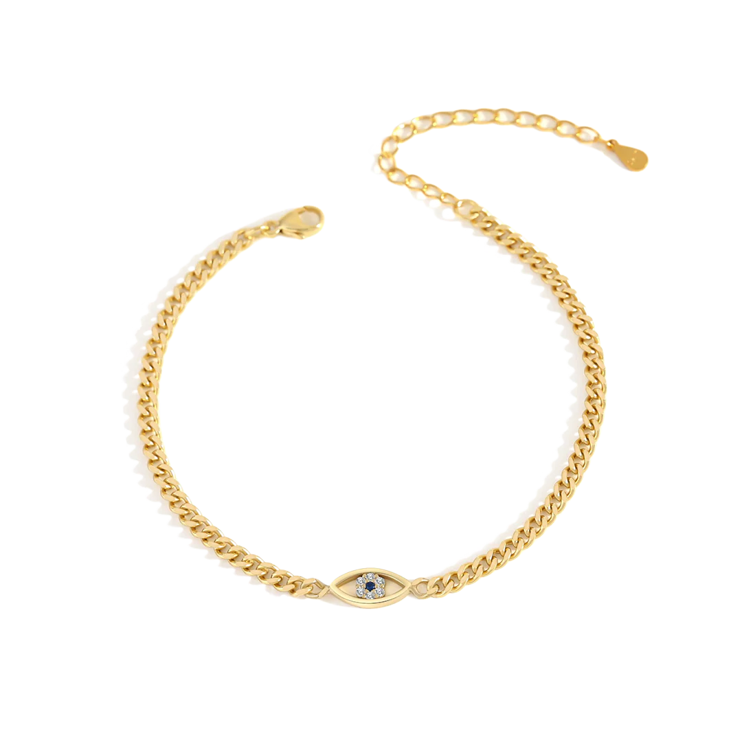 Dainty Cuban Link Chain Evil Eye Bracelet