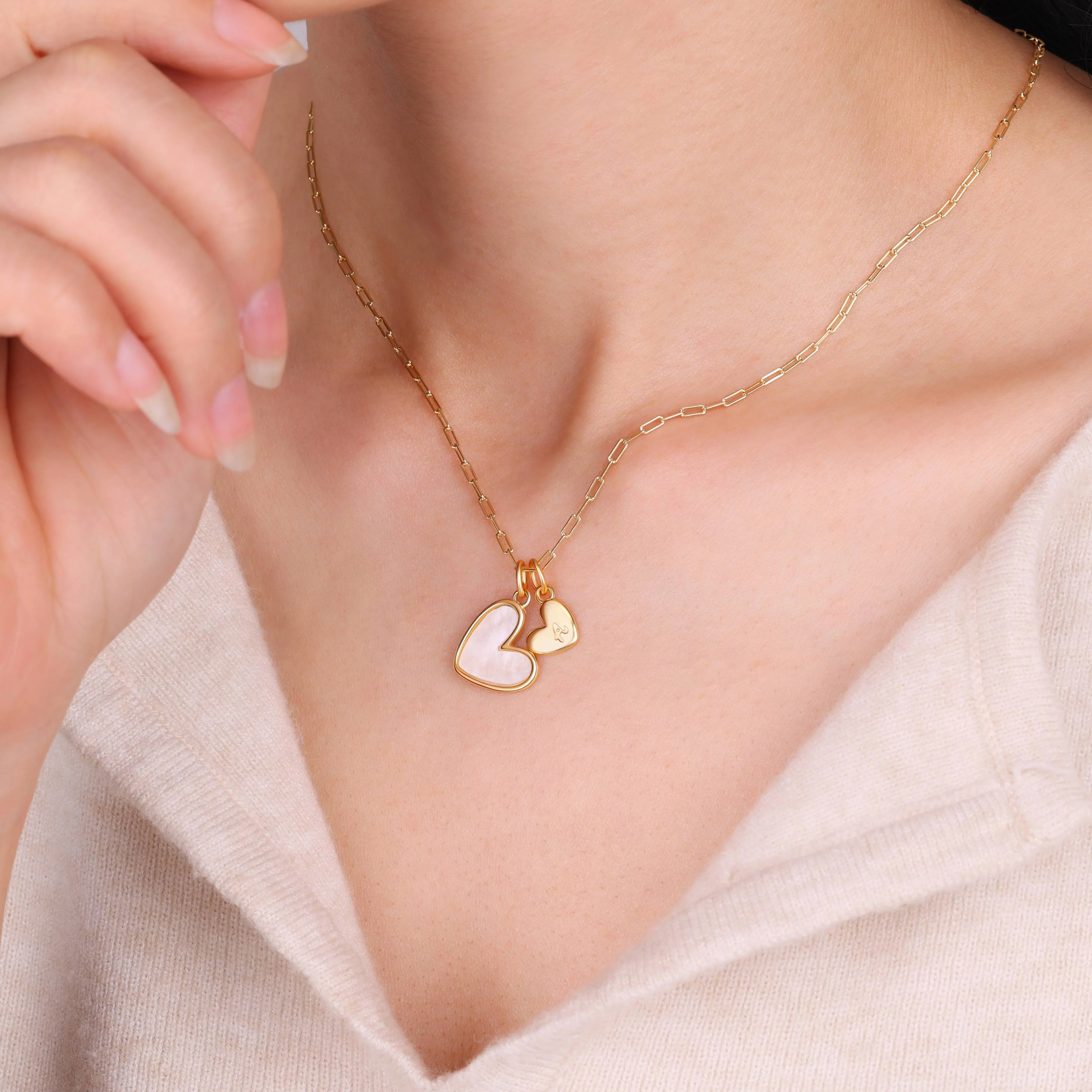 Mother Of Pearl Heart Initial Necklace