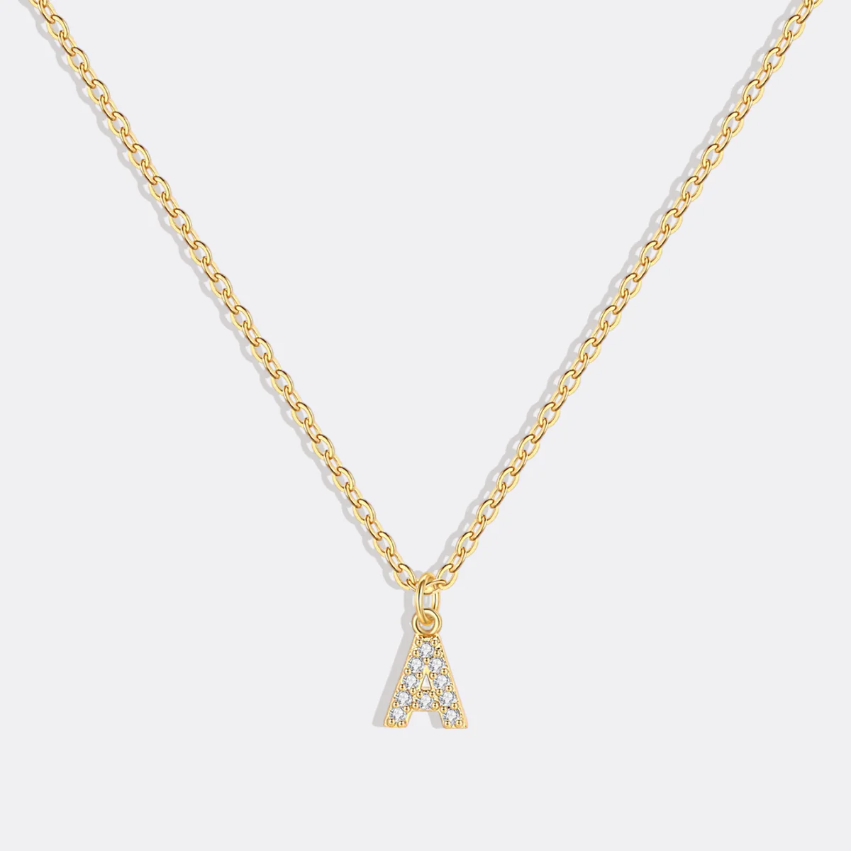 Gold Pavé Uppercase Initial Necklace