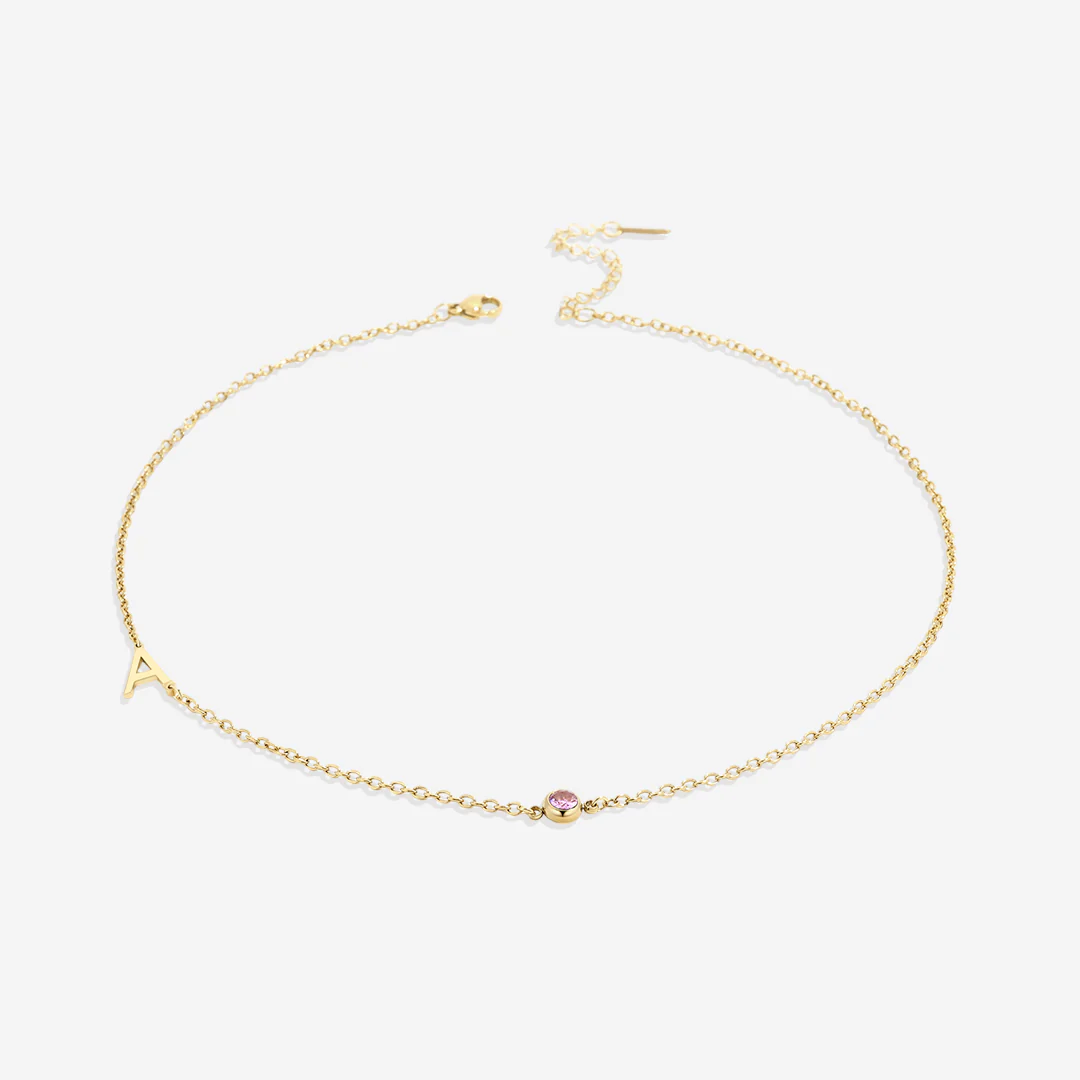 Initial Necklace with Birthstone Accent