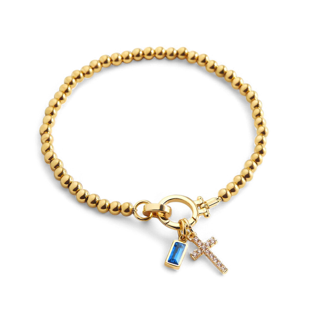 Cross Charm Birthstone Bracelet