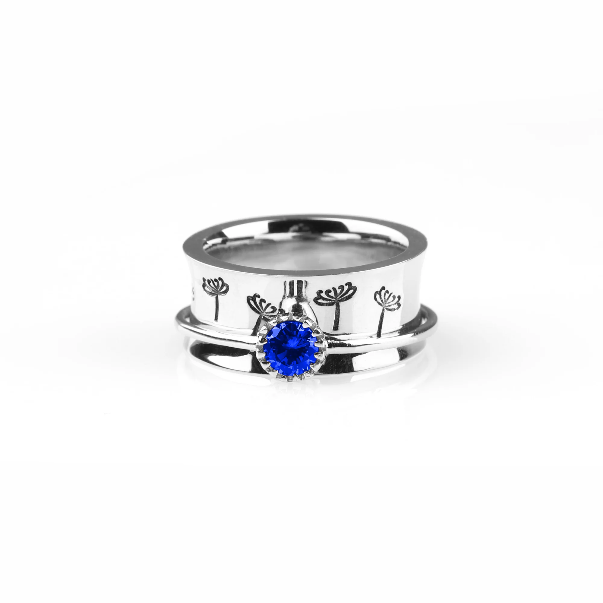 Silver Dandelion Birthstone Spinning Fidget Ring