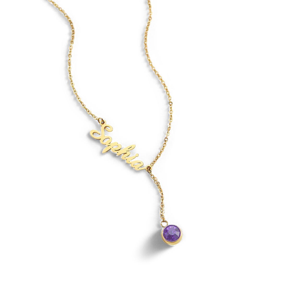Birthstone Lariat Name Necklace