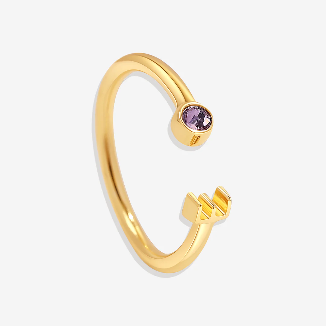 Dainty Birthstone Initial Ring