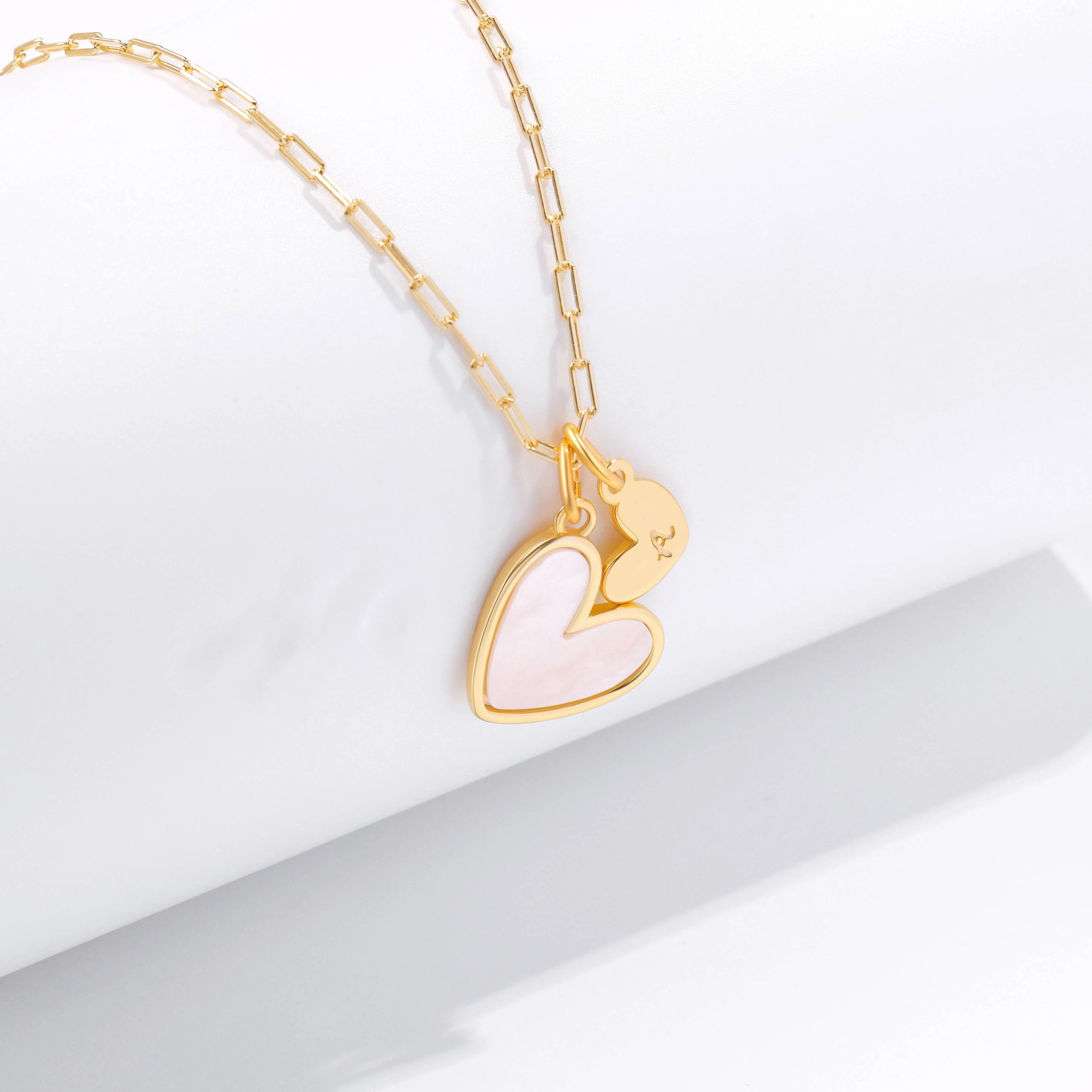 Mother Of Pearl Heart Initial Necklace