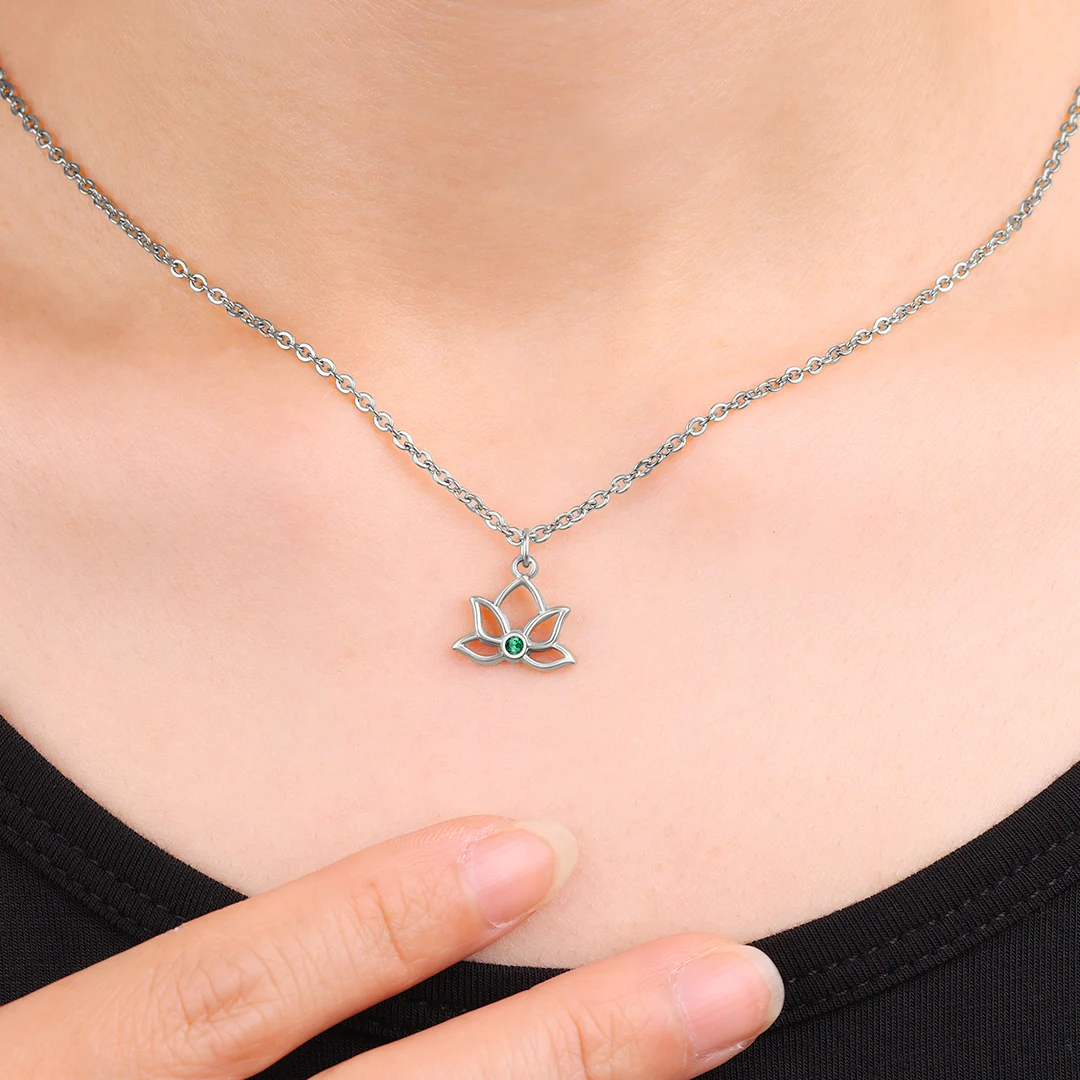 Mini Lotus Birthstone Pendant Necklace
