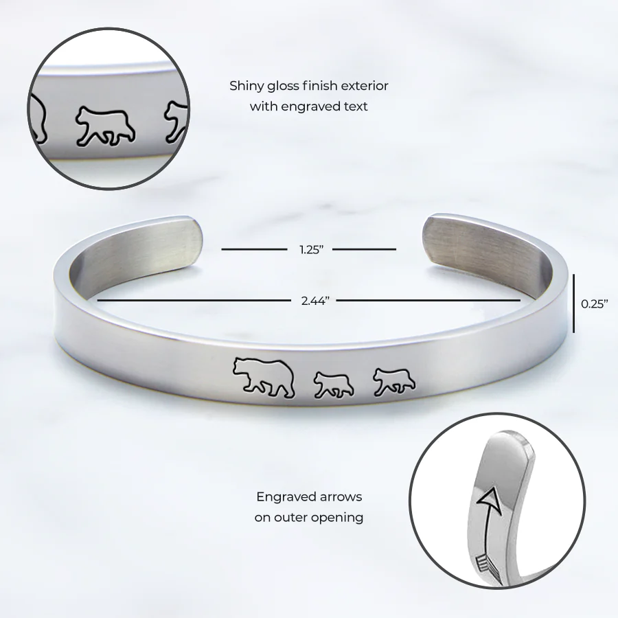 Mama Bear & Her Baby Bears Engraved Cuff Bracelet