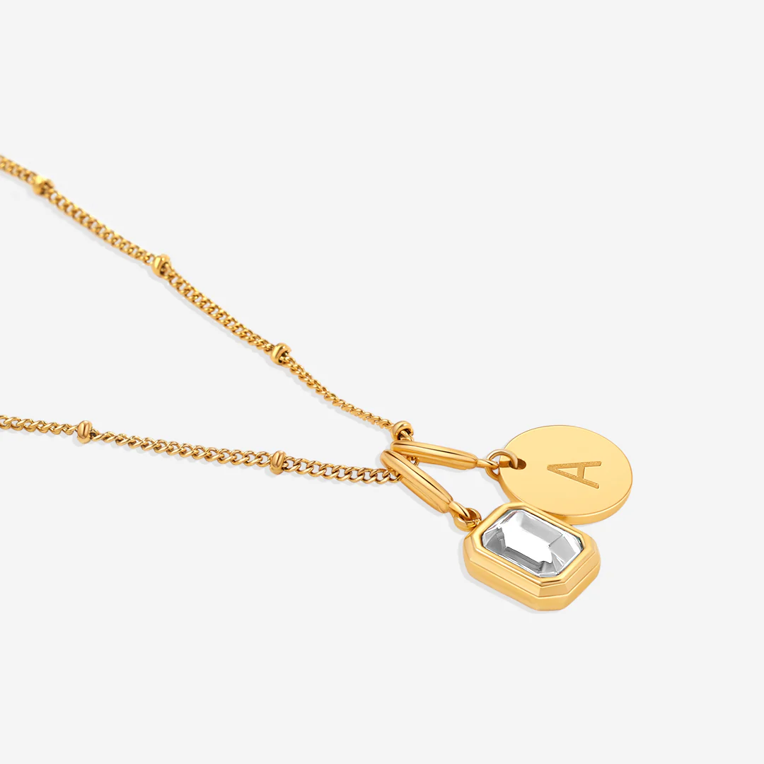 Baguette Birthstone & Initial Necklace