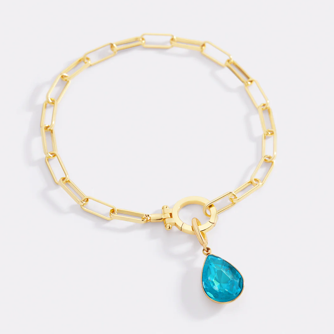 Mint Paperclip Bracelet & Teardrop Birthstone Charm