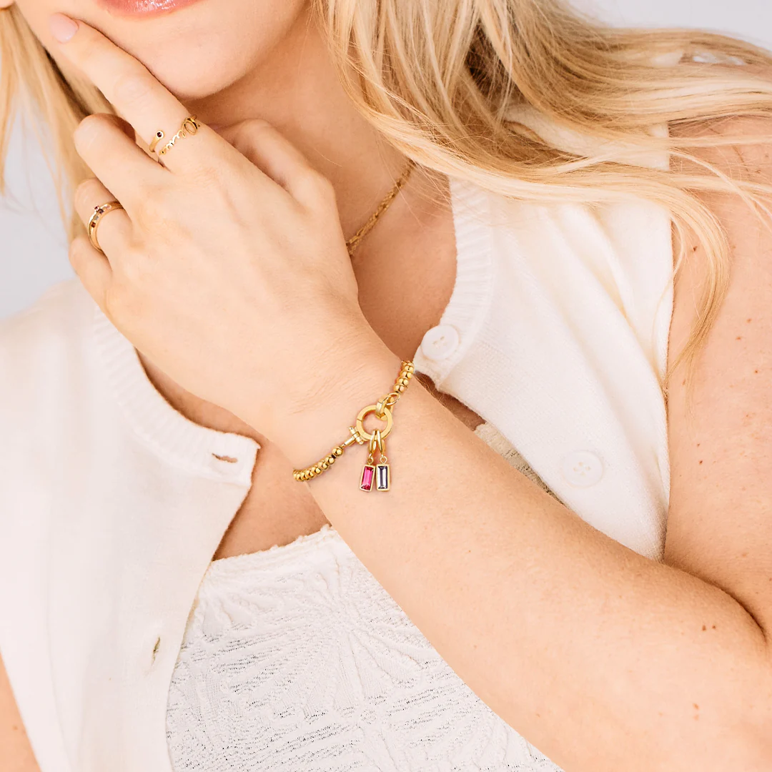 Mint Beaded Birthstone Charm Bracelet