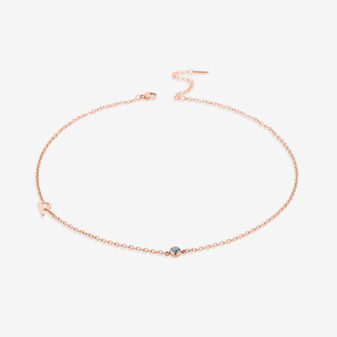 Initial Necklace with Birthstone Accent
