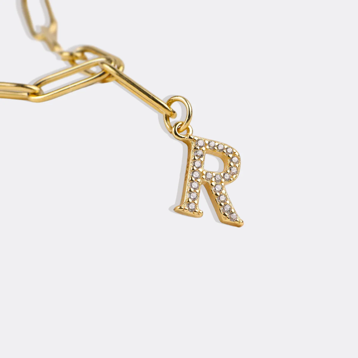 Diamond Letter Pendant Necklace with Paperclip Chain