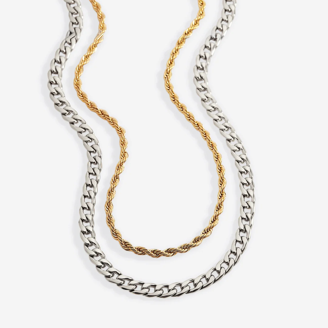 Rope & Cuban Layered Necklace Duo