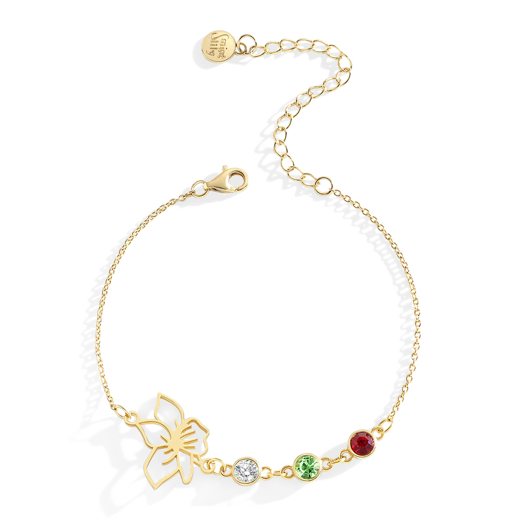 Personalized Birth Flower & Birthstones Bracelet November Chrystanthemum