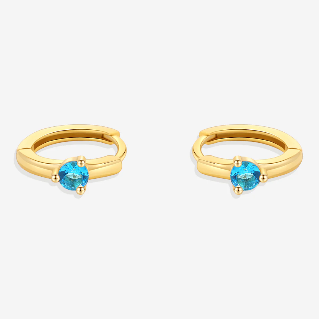Single Stone Birthstone Huggie Hoop Earrings