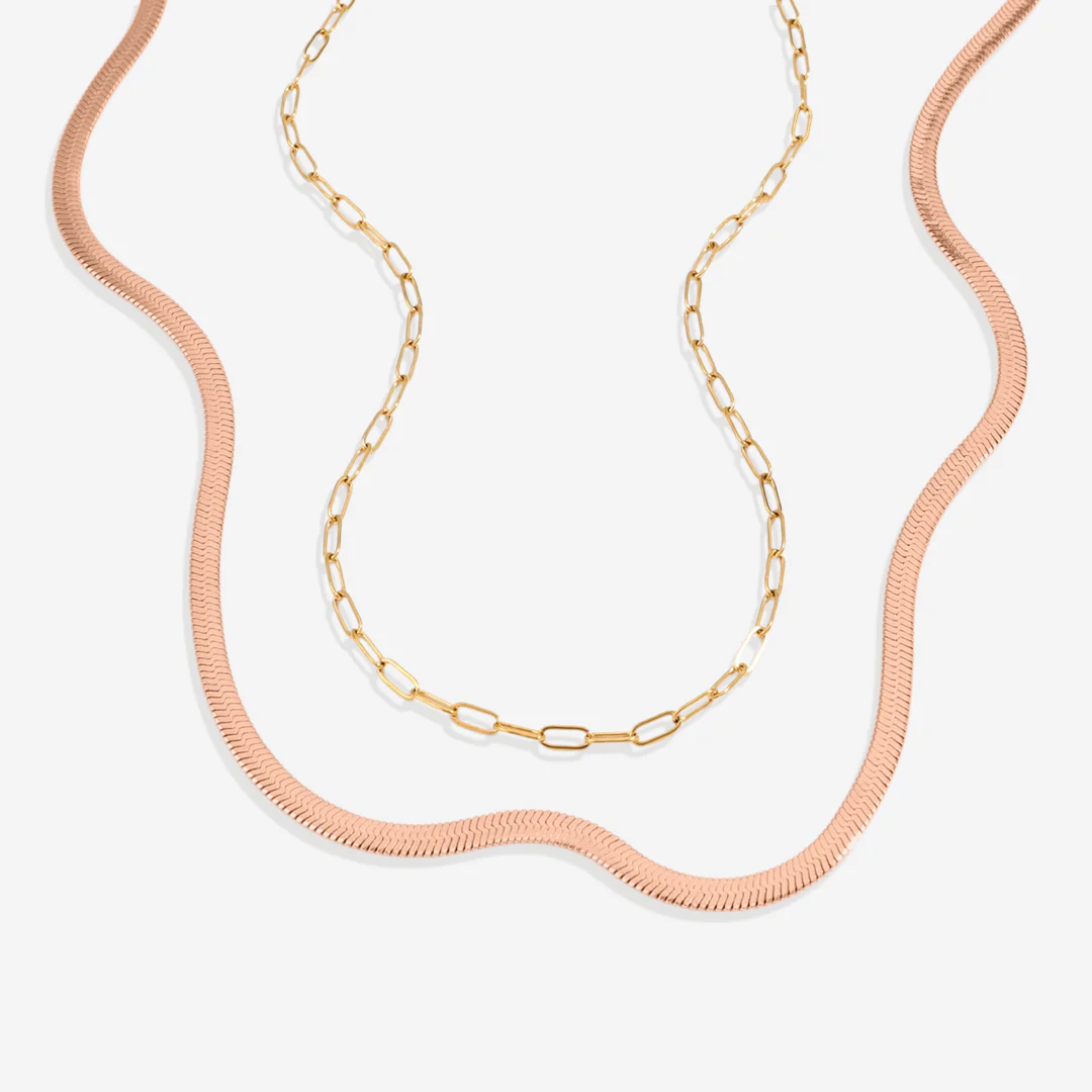 Herringbone & Paperclip Chain Set