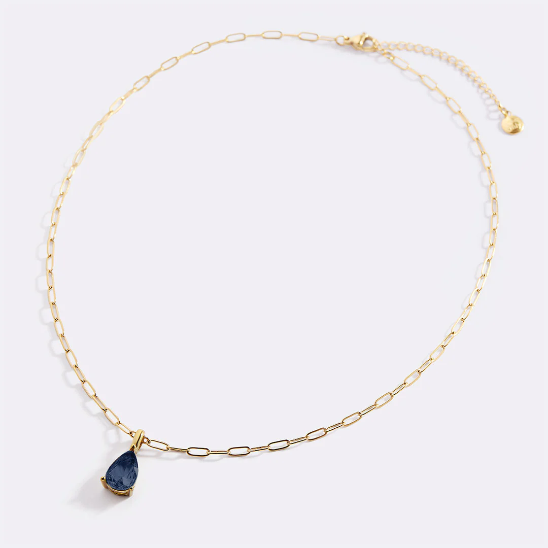 Birthstone Pendant Necklace with Dainty Paperclip Chain