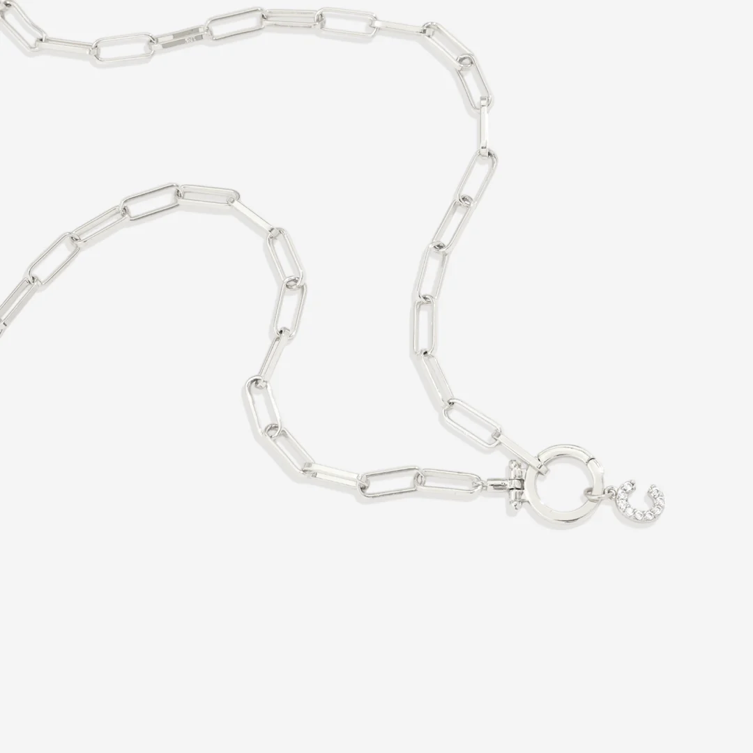 Mint Paperclip Necklace with Pave Initial Charm