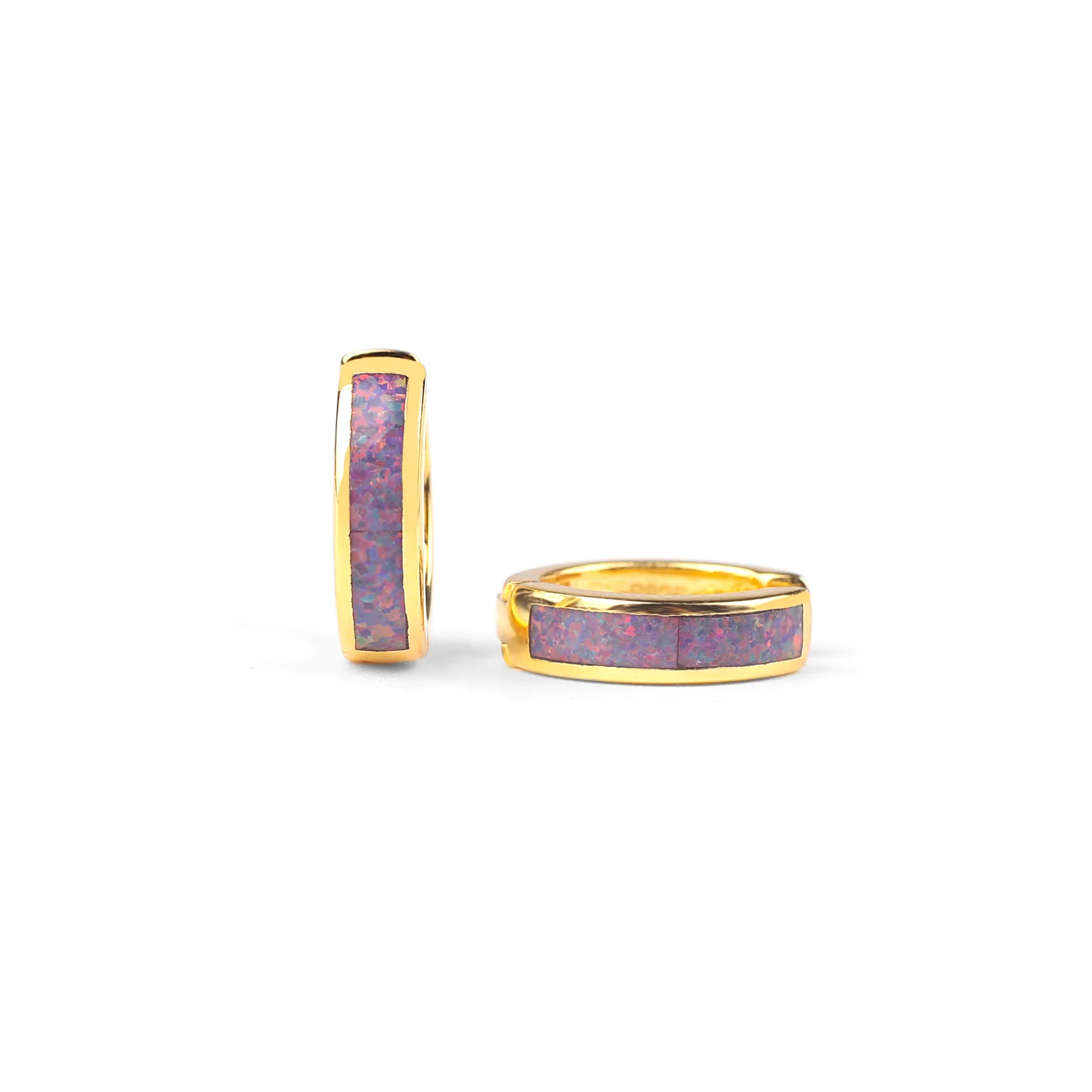 Opal Inlay Huggie Hoop Earrings