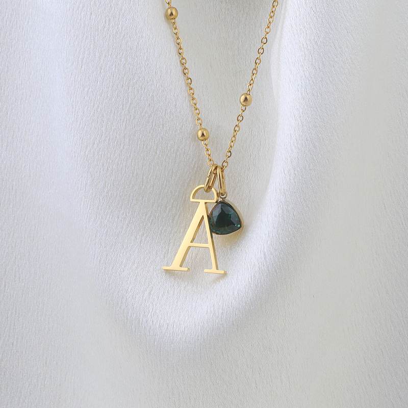 Droplet Birthstone & Initial Necklace