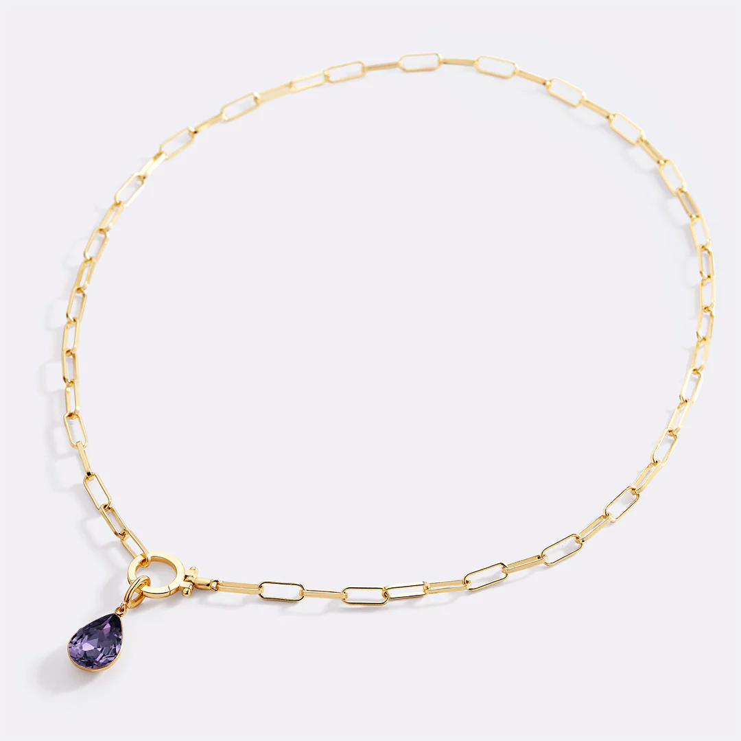 Mint Paperclip Necklace & Teardrop Birthstone Charm