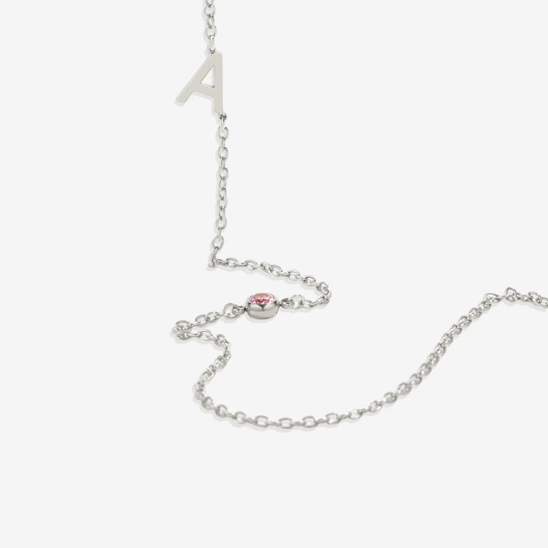 Initial Necklace with Birthstone Accent