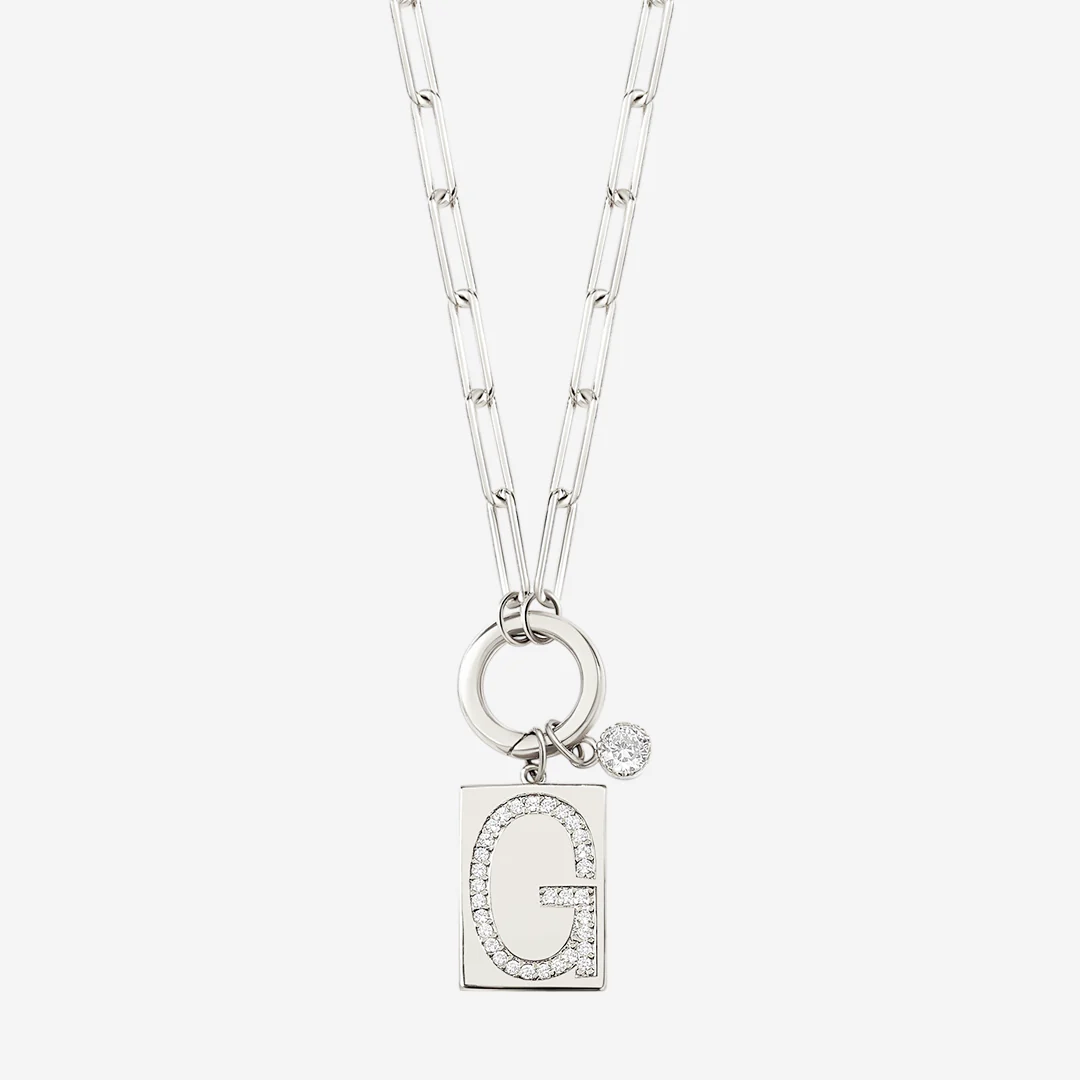 Sterling Silver Pave Initial Pendant Necklace with Paperclip Chain