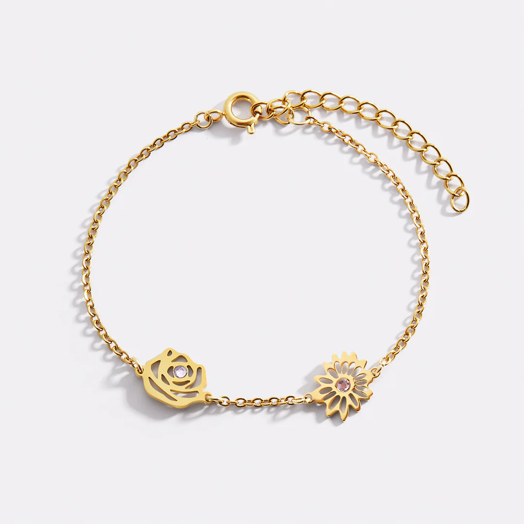 Personalized Birth Flower Charm Bracelet