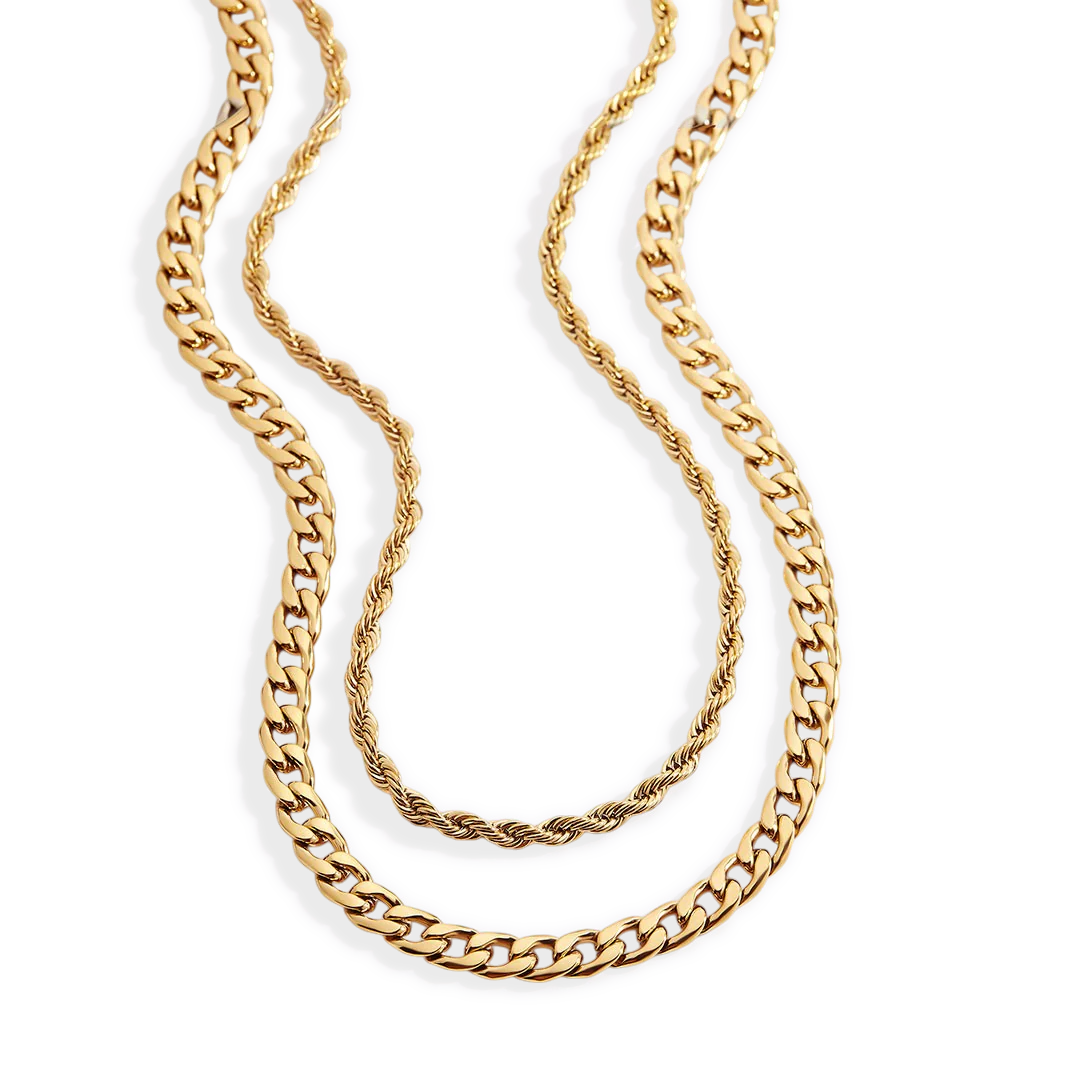 Rope & Cuban Layered Necklace Duo