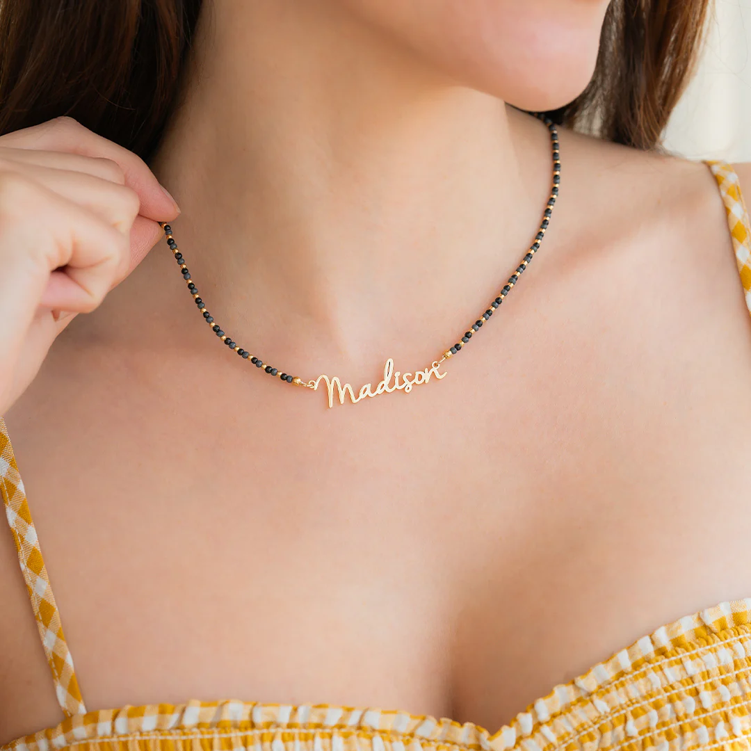 Onyx Beaded Fairy Name Necklace