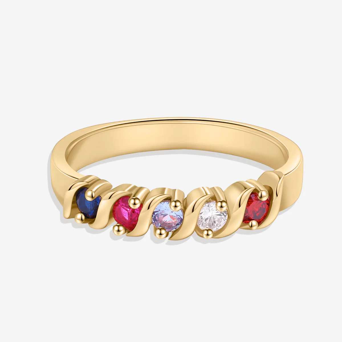 Personalized Wave Birthstones Ring