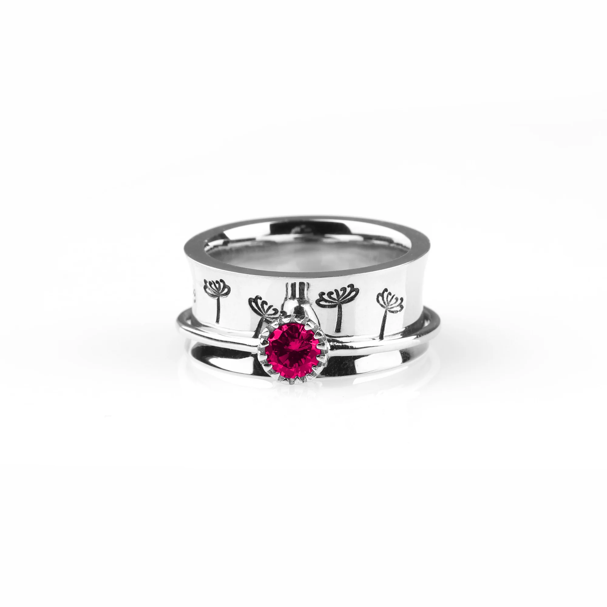 Silver Dandelion Birthstone Spinning Fidget Ring