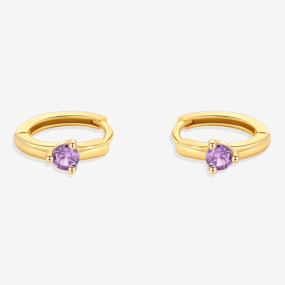 Single Stone Birthstone Huggie Hoop Earrings