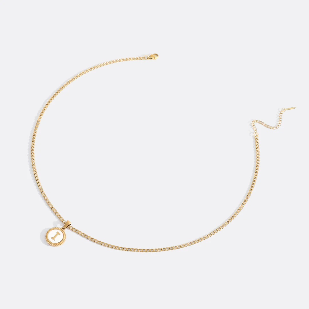 Mother of Pearl Disc Letter Necklace with Cuban Chain