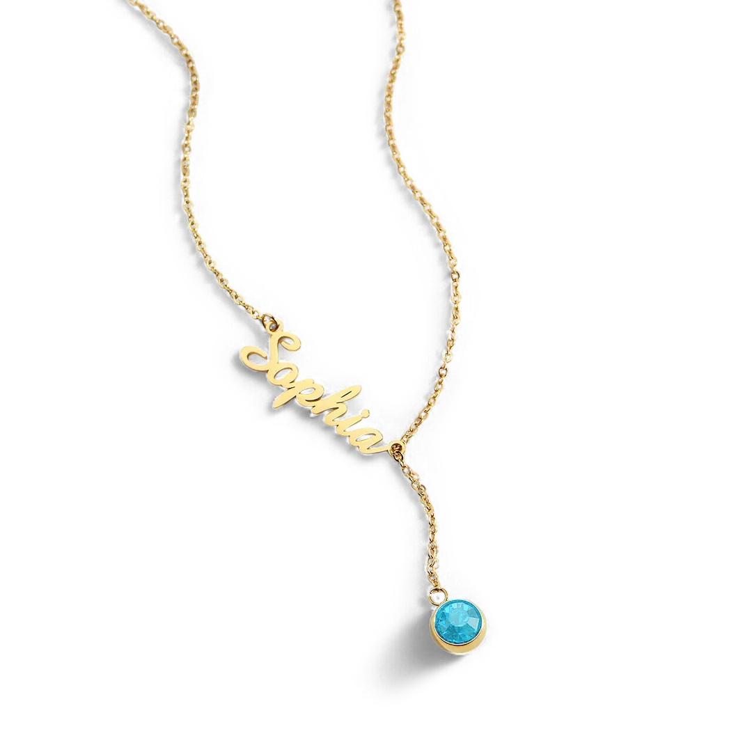 Birthstone Lariat Name Necklace