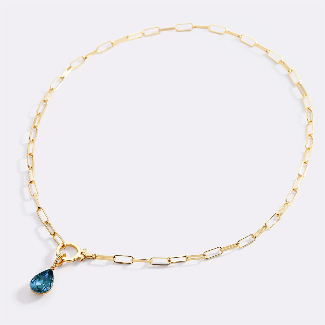 Mint Paperclip Necklace & Teardrop Birthstone Charm