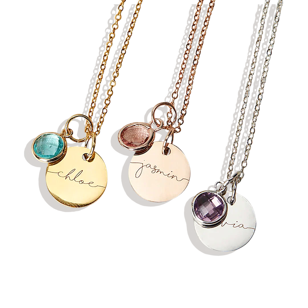 Monogram Script Birthstone Name Necklace