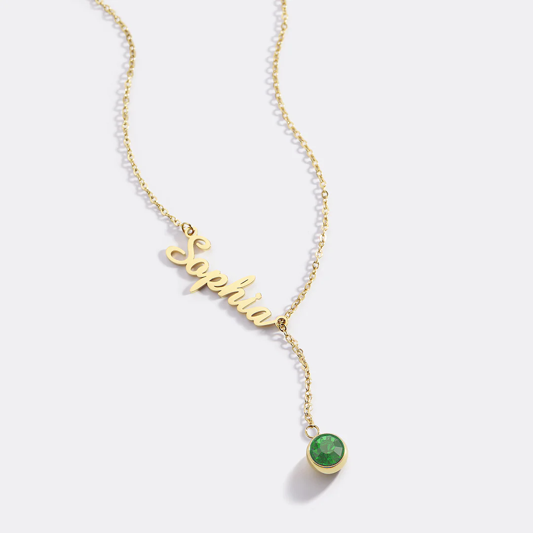 Birthstone Lariat Name Necklace