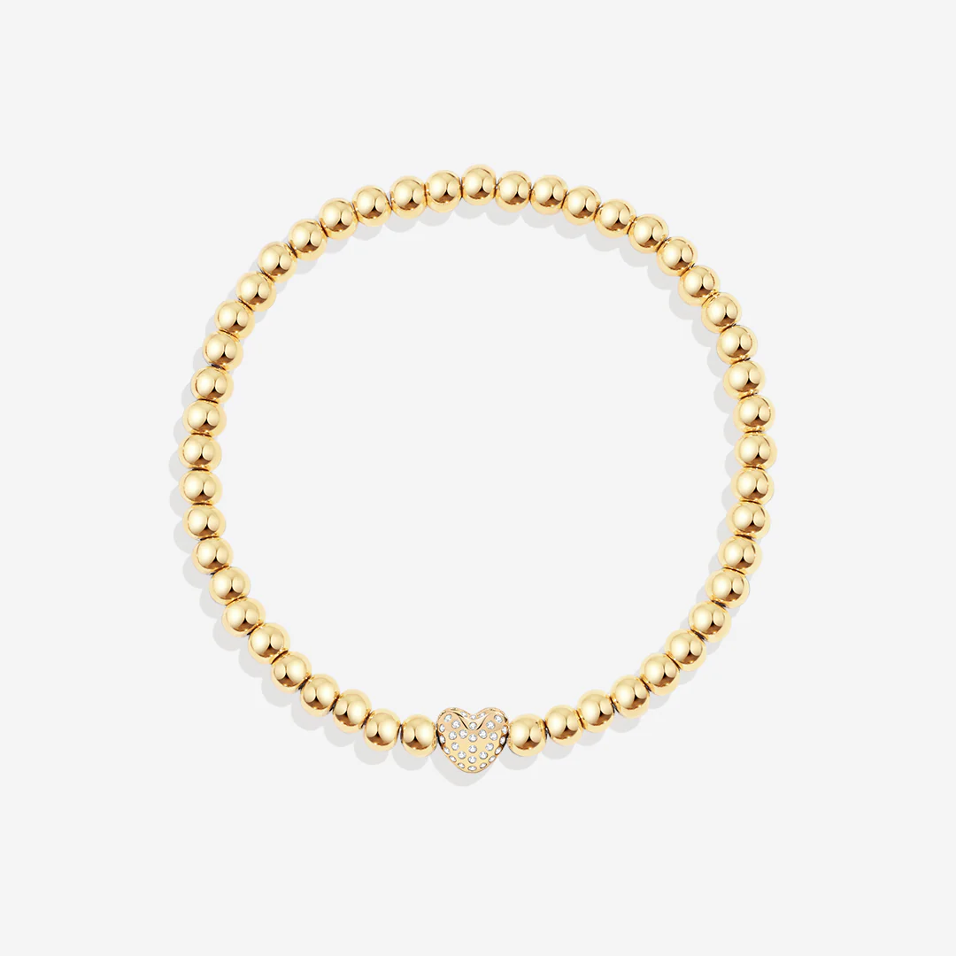 Pave Heart Gold Beaded Bracelet