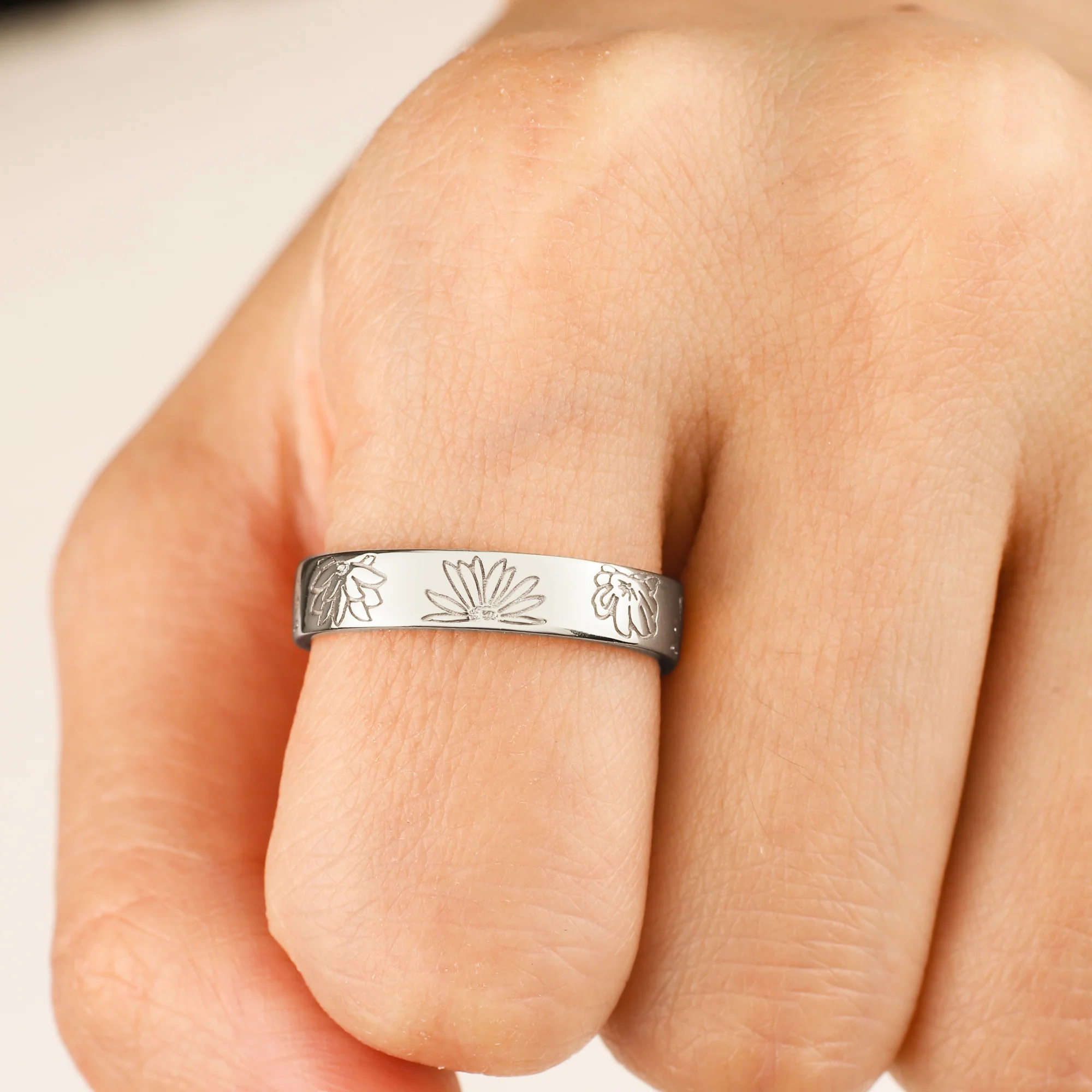 Personalized Stamped Flower Ring