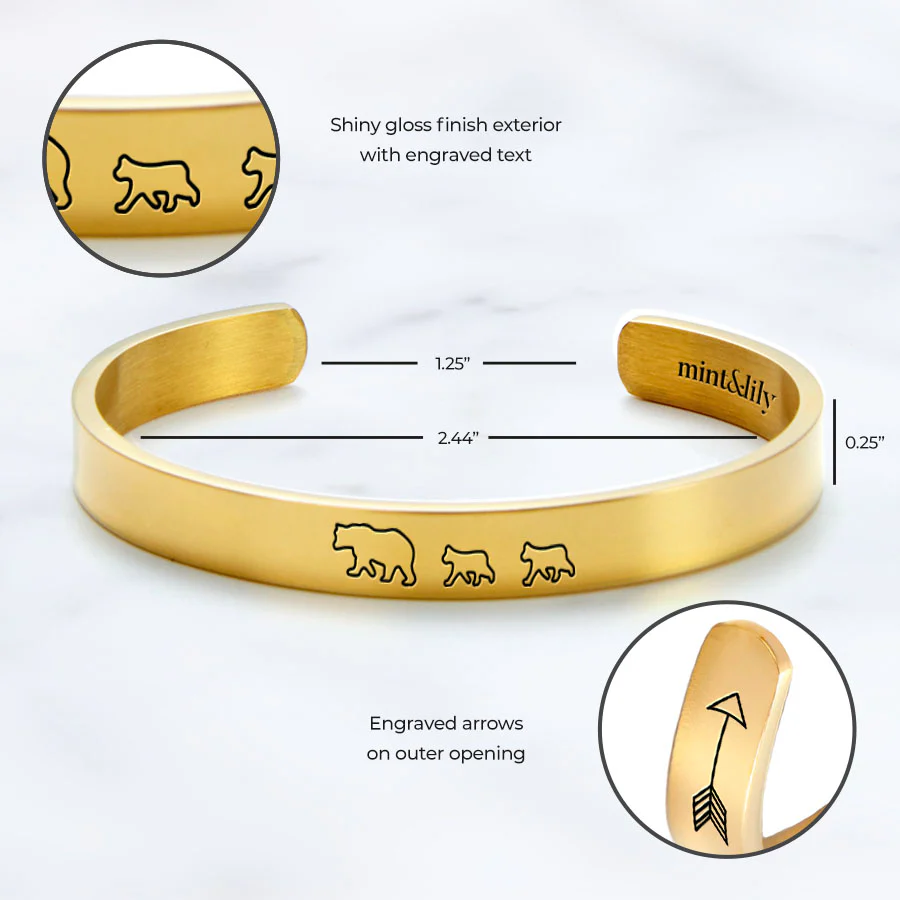 Mama Bear & Her Baby Bears Engraved Cuff Bracelet