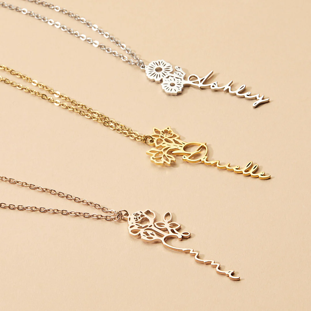 Birth Flower Name Necklace