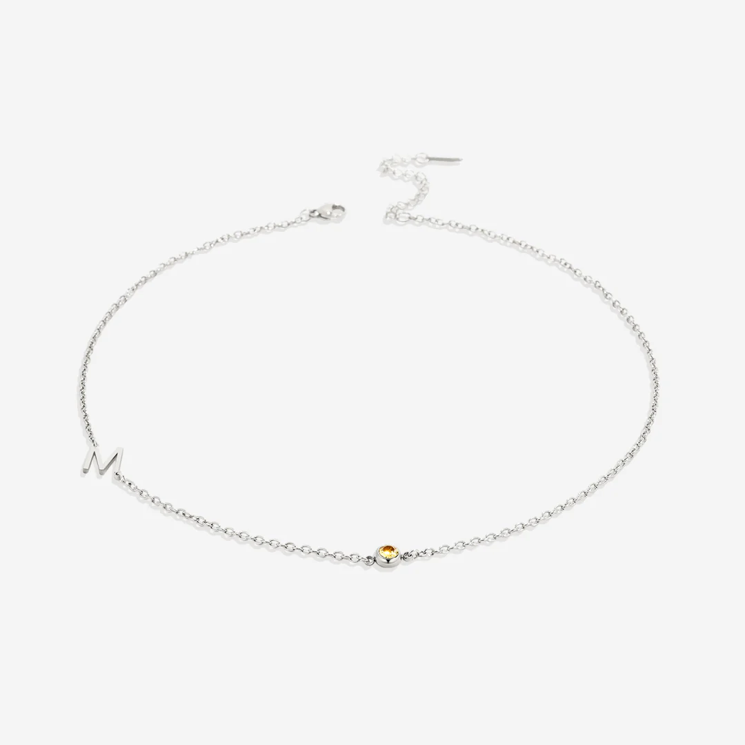 Initial Necklace with Birthstone Accent